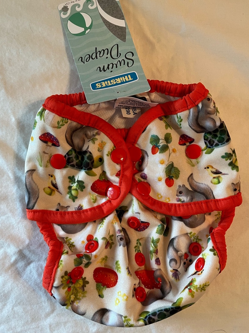 NWT Thirsties Swim Diaper size 2 squirrel woodland print gender neutral